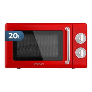 Cecotec Micro-Ondes Mécanique Proclean 3010 Rouge Rétro 20 L. 700 W sur 6 Niveaux, Minuterie jusqu'à 30 Minutes, Mode Décongélation, Design Vintage en Rouge, Finitions Acier
