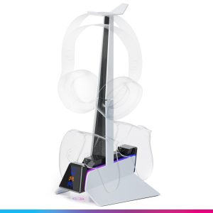 Chargeur Manette PS5 - Station de Charge Rapide 2H, Support Manette et Accessoire PS5, Double Chargeur Compatible avec DualSense, Support Amovible Recharge Casque Inclus - Station X3 (Blanc)