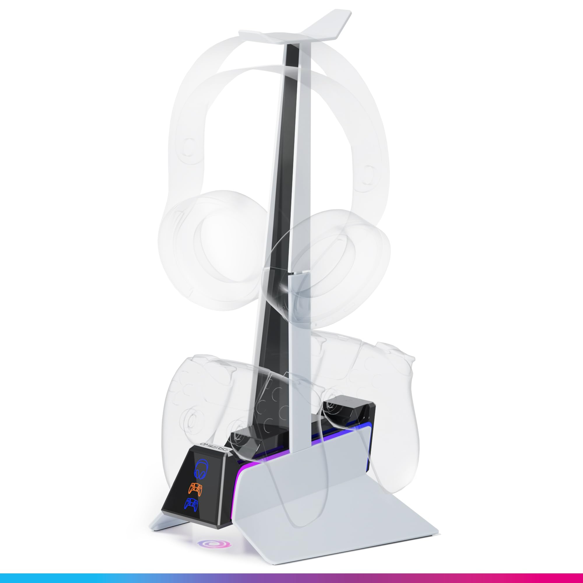 Chargeur Manette PS5 - Station de Charge Rapide 2H, Support Manette et Accessoire PS5, Double Chargeur Compatible avec DualSense, Support Amovible Recharge Casque Inclus - Station X3 (Blanc)