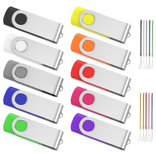 Cle USB 16 Go Lot de 10, ABLAZE Clé USB 2.0 Clef USB 16Go Pivotant Stockage Disque avec 10 Cordes (10 Couleurs, 16GB) – Image 2
