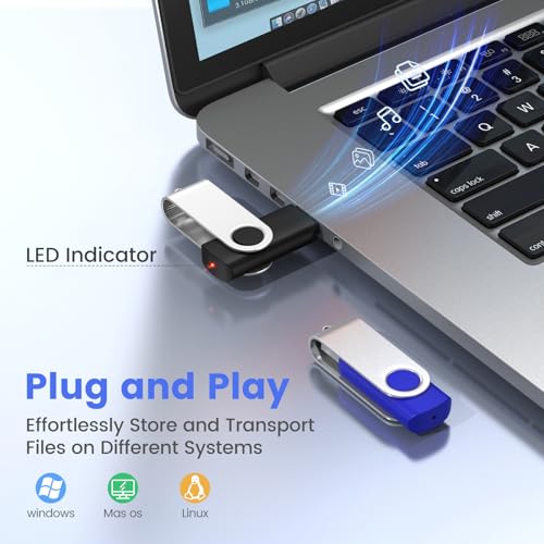 Cle USB 16 Go Lot de 10, ABLAZE Clé USB 2.0 Clef USB 16Go Pivotant Stockage Disque avec 10 Cordes (10 Couleurs, 16GB) – Image 3