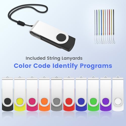 Cle USB 16 Go Lot de 10, ABLAZE Clé USB 2.0 Clef USB 16Go Pivotant Stockage Disque avec 10 Cordes (10 Couleurs, 16GB) – Image 5