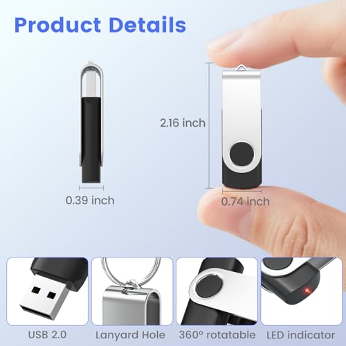 Cle USB 16 Go Lot de 10, ABLAZE Clé USB 2.0 Clef USB 16Go Pivotant Stockage Disque avec 10 Cordes (10 Couleurs, 16GB) – Image 6