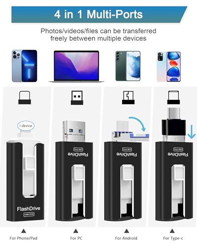 Clé USB 16 Go pour téléphone, lecteur flash 4 en 1 pour téléphone/Pad/Android/PC, transfert de données stable, copie de données en un seul clic, noir – Image 3