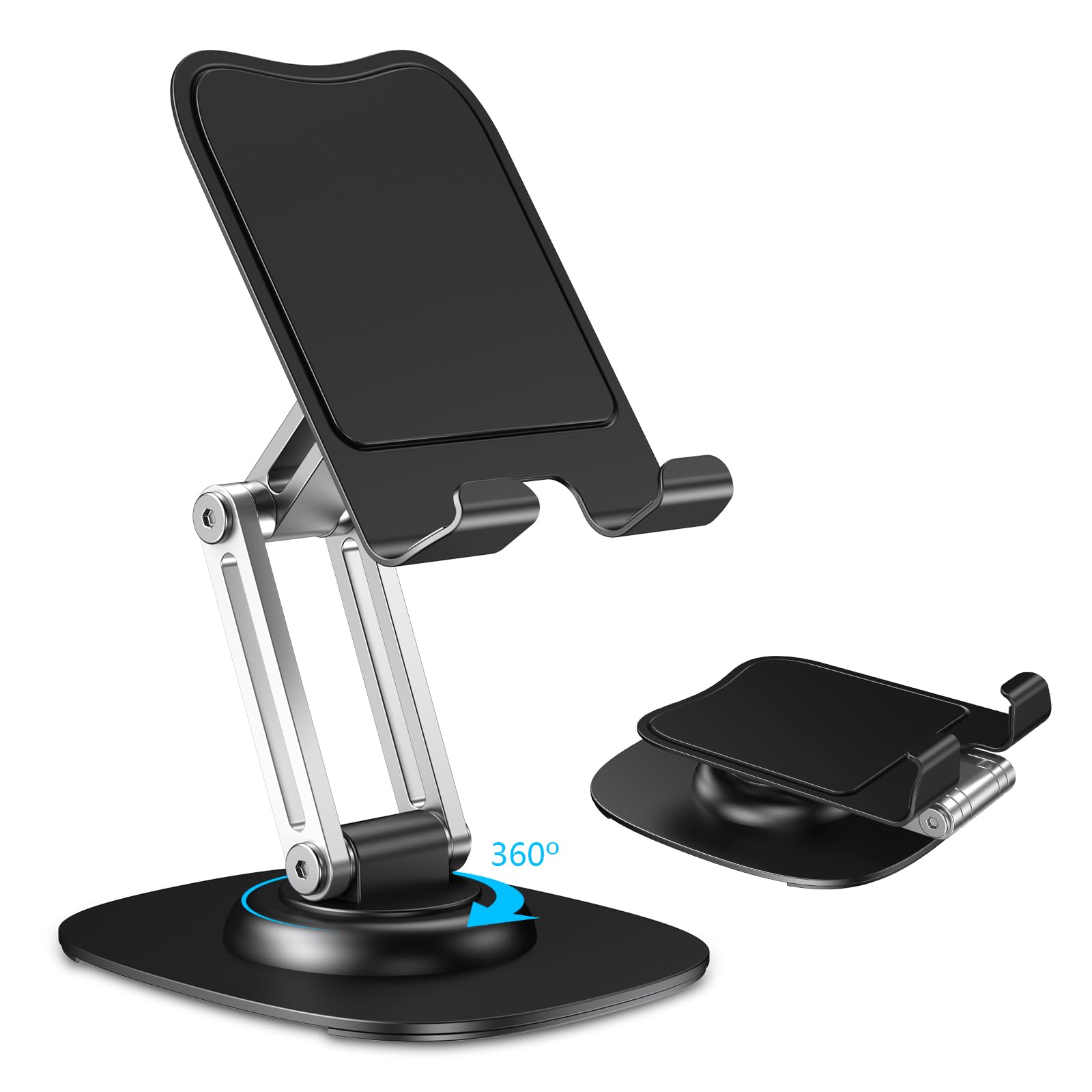 CreaDream Support de téléphone Portable pour Bureau, Support de téléphone réglable avec Base rotative à 360°, Pliable et Portable, Compatible avec iPhone 17, 16, 15, 14, 13 Pro XR, Samsung, Tous Les