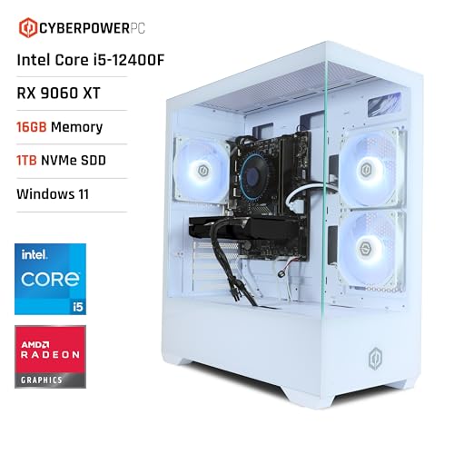 CyberpowerPC Wyvern Gaming PC - Intel Core i5-12400F, AMD Radeon RX 9060 XT 8GB, 16GB RAM, 1TB NVMe SSD, 650W 80+ PSU, Wi-FI, Windows 11, Prism Panoramic RGB White – Image 3