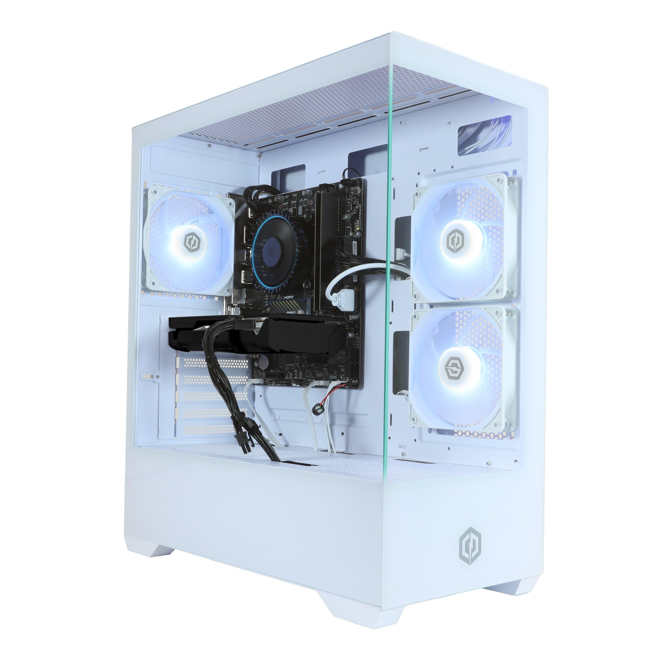 CyberpowerPC Wyvern Gaming PC - Intel Core i5-12400F, AMD Radeon RX 9060 XT 8GB, 16GB RAM, 1TB NVMe SSD, 650W 80+ PSU, Wi-FI, Windows 11, Prism Panoramic RGB White