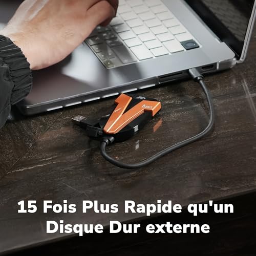 DATO SSD Externe 1 to, USB 3.2 Gen 2x2 Jusqu’à 1600/1500 Mo/s, Type C OTG Résistance à la poussière et à l'eau classée IP67, Compatible avec PS5 & Xbox - ARES Amber Shield Série – Image 6
