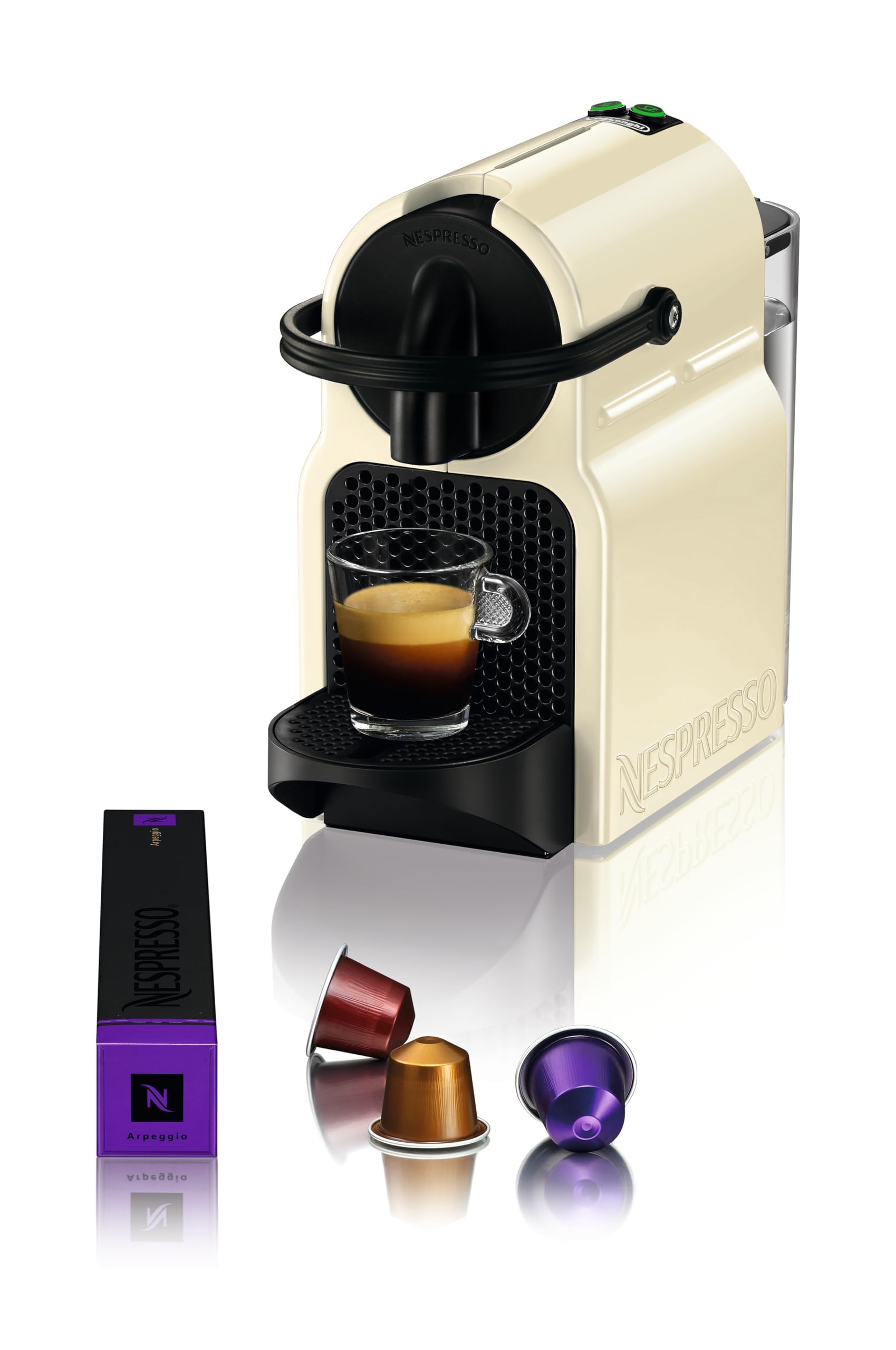 De'Longhi Nespresso Inissia EN80.CW, Machine à Café Automatique, Machine à Capsules pour une Seule Tasse, Ensemble de Bienvenue Inclus, Design Compact, 19 Bars, 1260W, Crème Vanille