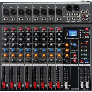 Depusheng DA8 Mélangeur audio professionnel Console de carte de son Bluetooth Interface de système de bureau à 8 canaux Entrée MP3 USB numérique Alimentation fantôme 48V, Noir