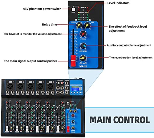 Depusheng HT7 Table de mixage audio portable Bluetooth avec console de mixage de son DJ USB Cartes de mixage de bandes à 7 canaux Prise MP3 Alimentation 48V – Image 5