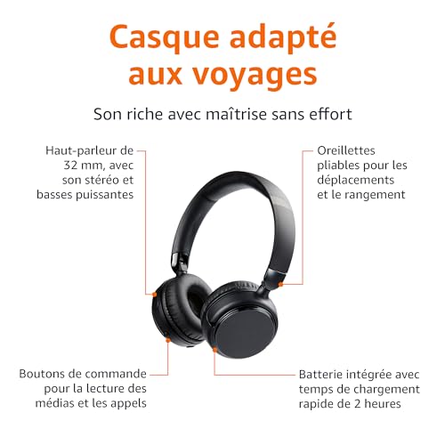 Destockage Multimédia Basics Casque supra-auriculaire Bluetooth sans fil - 35 heures d’autonomie - Noir – Image 3