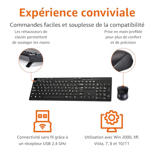 Destockage Multimédia Basics Full-sized Wireless Keyboard & Mouse Combo, 2.4 GHz USB Receiver, FR Layout, Noir – Image 3