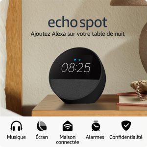 Destockage Multimédia Echo Spot (Nouvelle génération) | Réveil connecté avec un son de qualité et Alexa | Noir