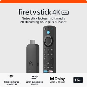 Destockage Multimédia Fire TV Stick 4K Max (Nouvelle génération), Appareil de streaming avec fonctionnalité Écran dynamique et prenant en charge le Wi-Fi 6E