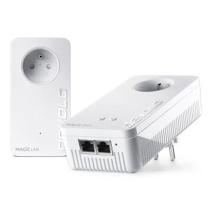 Devolo Magic 2 WiFi 6 (ax) Starter Kit : 2x Adaptateurs CPL WiFi, Prise Gigogne (2400 Mbits, 3x Ports Gigabit Ethernet, Mesh), idéal télétravail, gaming, streaming, prise française