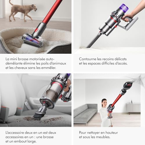 Dyson V11 Fluffy™ Aspirateur Balai sans Fil – 185 AW, 60 Min d’autonomie, Rouleau de Nettoyage Doux, Mini-Brosse motorisée, 3 Modes, écran LCD, Rouge – Image 7