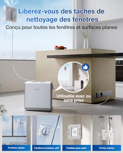 ECOVACS WINBOT W2 Pro Omni Robot Nettoyeur de vitres avec Station Multifonction, se Recharge Pendant Le Fonctionnement, buse à Triple Embout, système de Protection à 12 Niveaux – Image 4