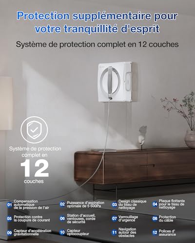 ECOVACS WINBOT W2 Pro Omni Robot Nettoyeur de vitres avec Station Multifonction, se Recharge Pendant Le Fonctionnement, buse à Triple Embout, système de Protection à 12 Niveaux – Image 7