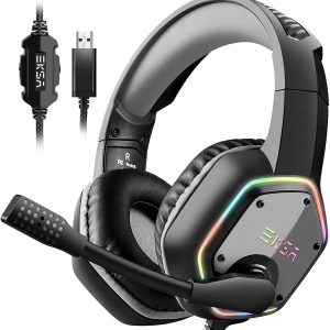 EKSA Casque Gaming, Casque Gamer USB avec Son Surround 7.1, Casque ps4 avec Micro Antibruit et Lumière RVB, Casque Audio pour PC/PS4/PS5/Laptop