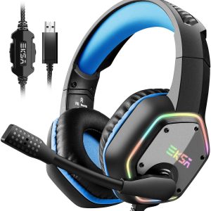 EKSA Casque Gaming, Casque Gamer USB avec Son Surround 7.1, Casque ps4 avec Micro Antibruit et Lumière RVB, Casque Audio pour PC/PS4/PS5/Laptop