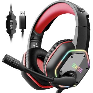 EKSA Casque Gaming, Casque Gamer USB avec Son Surround 7.1, Casque ps4 avec Micro Antibruit et Lumière RVB, Casque Audio pour PC/PS4/PS5/Laptop,