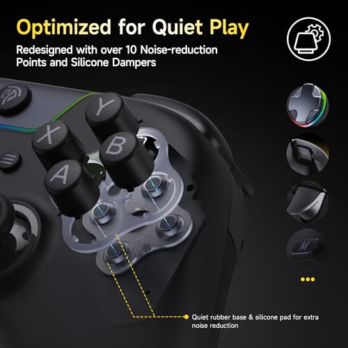 EasySMX Manette PC Sans Fil avec Boutons Silencieux/RGB/Déclencheurs Hall à Deux Niveaux/Joystick Sans Dérive, X05PRO Contrôleur Mobile pour PC/Switch/Android/iOS/Steam/Android TV Box, 1000 mAh, Noir – Image 3