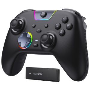 EasySMX Manette PC Sans Fil avec Boutons Silencieux/RGB/Déclencheurs Hall à Deux Niveaux/Joystick Sans Dérive, X05PRO Contrôleur Mobile pour PC/Switch/Android/iOS/Steam/Android TV Box, 1000 mAh, Noir