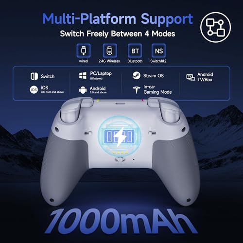 EasySMX Manette PC sans Fil avec RGB/Déclencheurs Hall à Deux Niveaux/Joystick Hall/Boutons Silencieux/, X05PRO Contrôleur pour PC/Switch/Android/iOS/Steam/Android TV Box, 1000 mAh, Blanc – Image 4