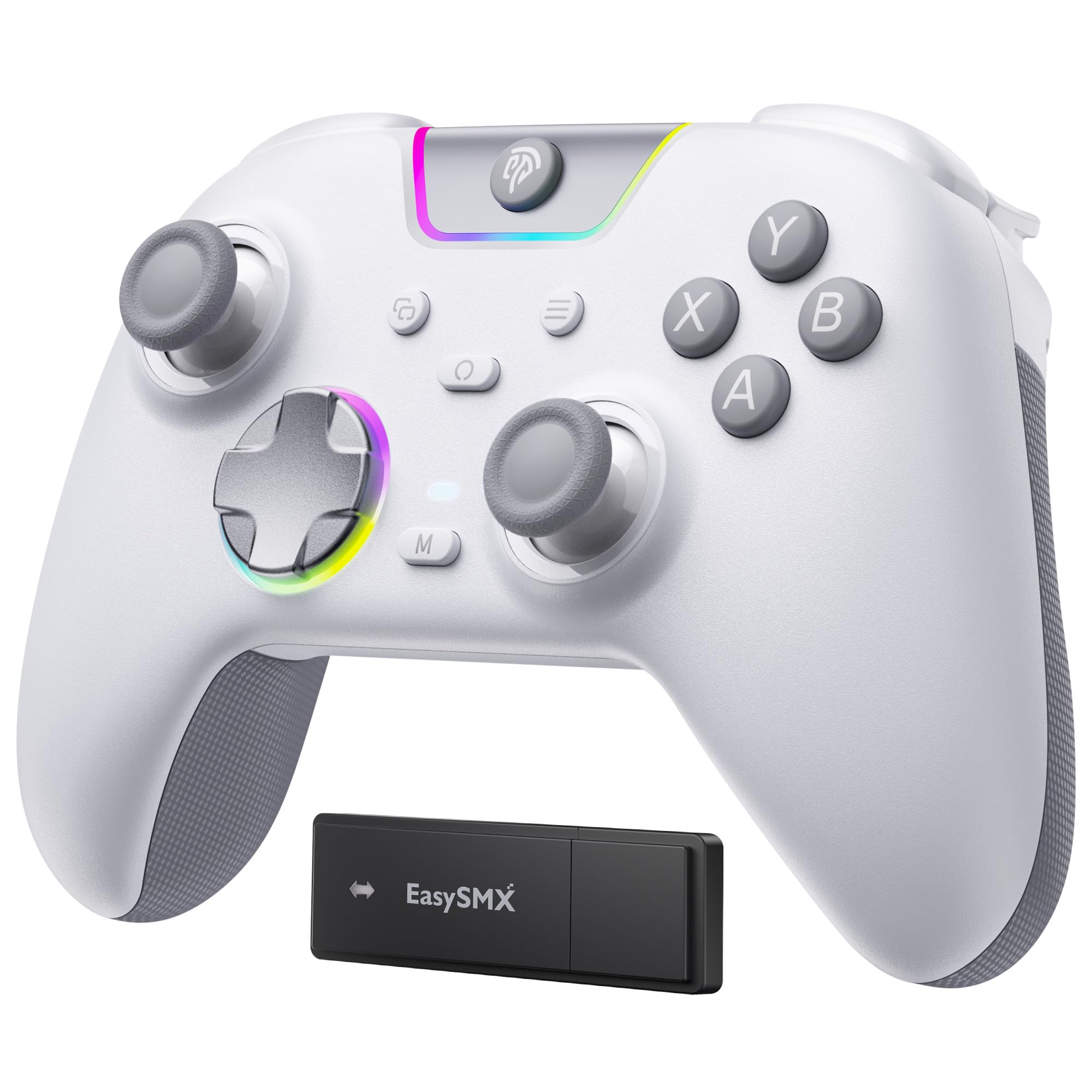 EasySMX Manette PC sans Fil avec RGB/Déclencheurs Hall à Deux Niveaux/Joystick Hall/Boutons Silencieux/, X05PRO Contrôleur pour PC/Switch/Android/iOS/Steam/Android TV Box, 1000 mAh, Blanc