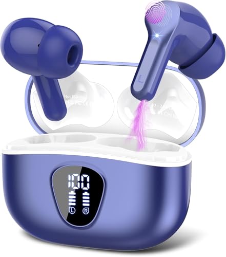 Ecouteurs Bluetooth sans Fil, Écouteurs 5.3 Oreillette Bluetooth Basses Immersives avec 4 ENC Mic, Casque sans Fil 40H avec Écran LED, Étanche IP7 Contrôle Tactile, Bleu Foncé – Image 2