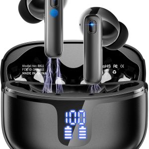 Ecouteurs Bluetooth sans Fil, Écouteurs Bluetooth 5.3 avec 4ENC Antibruit Mics, 40 Heures Oreillette HiFi Stéréo, IP7 Étanche Casque Bluetoot h sans Fil, avec Écran LED/USB-C