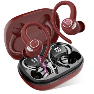 Ecouteurs Bluetooth sans Fil Sport, 2025 Headphones 5.4 HiFi Stéréo, Ecouteurs sans Fil avec ENC Mic, Ecouteur Pour Courir, IP7 Étanche Écouteur, 40H, Oreillette Sans Fil, Casque Écran LED, Rouge