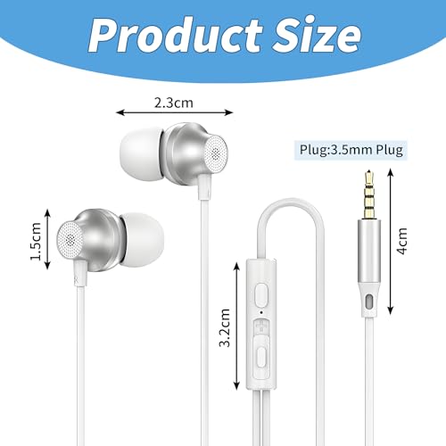 Écouteurs, Écouteur Filaire avec Microphone et Controle Volume, Oreillette Filaire Jack 3.5mm Universel, pour iPhone, Smartphones Android, MP3 etc (Blanc) – Image 3