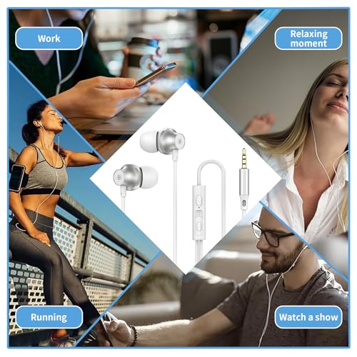 Écouteurs, Écouteur Filaire avec Microphone et Controle Volume, Oreillette Filaire Jack 3.5mm Universel, pour iPhone, Smartphones Android, MP3 etc (Blanc) – Image 6