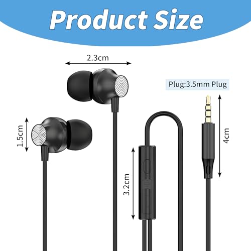 Écouteurs, Écouteur Filaire avec Microphone et Controle Volume, Oreillette Filaire Jack 3.5mm Universel, pour iPhone, Smartphones Android, MP3 etc (Noir) – Image 3