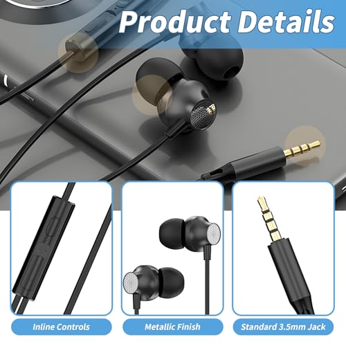 Écouteurs, Écouteur Filaire avec Microphone et Controle Volume, Oreillette Filaire Jack 3.5mm Universel, pour iPhone, Smartphones Android, MP3 etc (Noir) – Image 4
