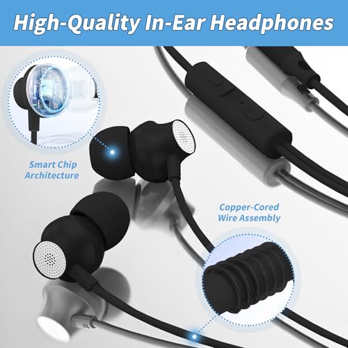 Écouteurs, Écouteur Filaire avec Microphone et Controle Volume, Oreillette Filaire Jack 3.5mm Universel, pour iPhone, Smartphones Android, MP3 etc (Noir) – Image 5