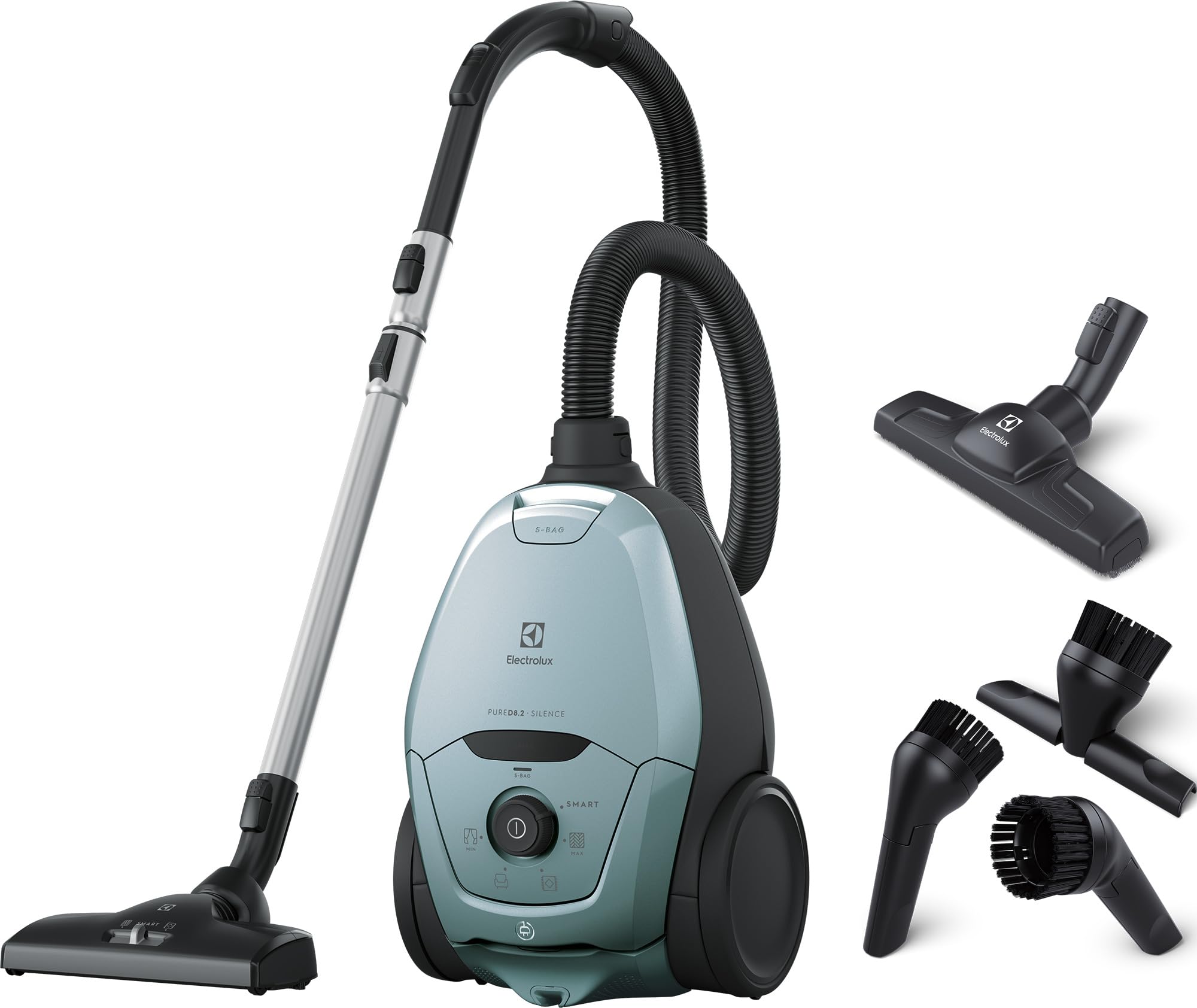 Electrolux Pure D8, Aspirateur Traineau avec Sac, Ultra Silencieux, 57dB, Puissance Automatique Intelligente, Poignée Ergonomique, Léger, 55% de matériaux recyclés, PD82-4MB, Bleu Ciel