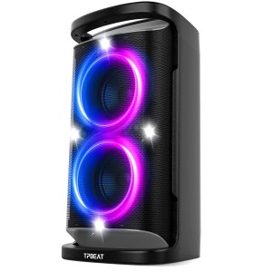 Enceinte Bluetooth Puissante, 160W Partybox, Loud Son- Super Bass, Grosse Party Haut Parleur Bluetooth de lumière LED, Charge Rapide, MIC& Guitare IN,TF,U-Disk, AUX, EQ, pour Party, Extérieur
