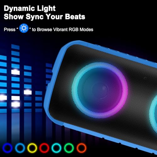 Enceinte Bluetooth Puissante avec Lumières RGB, Enceinte Portable Bluetooth Son Surround, Bluetooth Speaker Mics Intégré, 12H Autonomie, Étanche IPX6 pour Cyclisme, Extérieur Bleu – Image 3