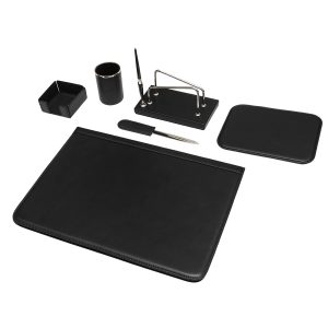Ensemble de bureau 6 pièces – 100% cuir pleine fleur – Fabriqué à la main en Italie par des artisans experts – Élégant et fonctionnel, idéal pour le bureau - Noir