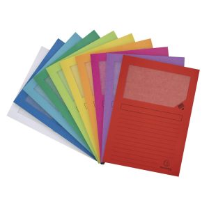 Exacompta - Réf. 50000E - Paquet de 50 chemises à fenêtre sans plastique Forever® 120 g/m² - couleurs vives - 100% recyclées et certifiées Ange Bleu - dimensions 22x31 cm pour A4 -10 couleurs assorties