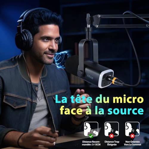 FIFINE USB/XLR Streaming Micro Gaming pour PC PS4 PS5, RGB Cardioïde Dynamique Microphone avec Support, pour Mixer Cartes Son, pour Gaming, Podcasting, Broadcasting, Enregistrement Vocal – Image 6