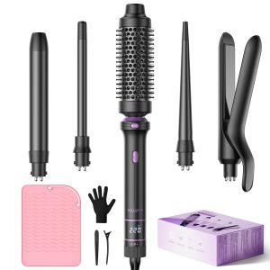 Fer à Boucler BESTOPE PRO, Ensemble de Fers à Boucler 5 en 1 Avec Lisseur, Brosse Thermique, 3 Fers à Boucler en Céramique (9 mm-25 mm) Pour Boucles Larges, 13 Températures
