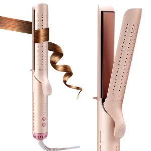 Fer à Lisser & Boucleur 2-en-1 avec Ventilation - Lisseur Professionnel à 5 Températures Réglables (140°C-220°C), Préchauffage Rapide 30s, Plaques Céramiques & Boucleur a Cheveux