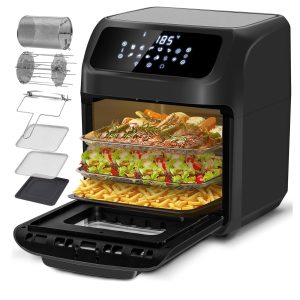 Friteuse à Air Chaud 12L, Four à Air Chaud avec 12 Fonctions, Mini Four, 1800 W, avec Écran LED Numérique, Déshydratateur de Fruits, Barbecue, Livret de Recettes et 6 Sortes d'Accessoires