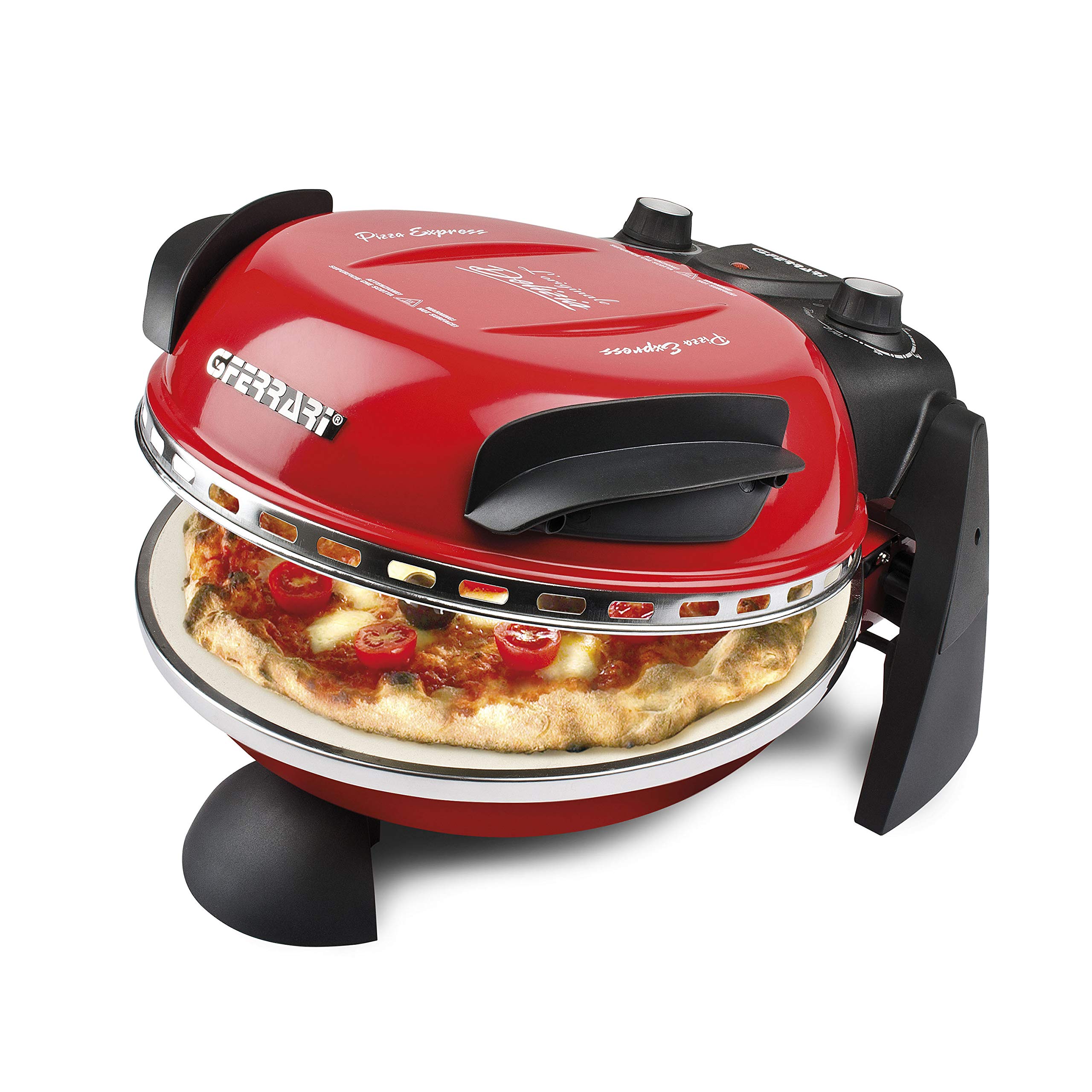 G3 Ferrari G10006 Pizza Express Delizia,Four à Pizza 1200 W, Thermostat Réglable jusqu’à 400°C, Cuit une Pizza Savoureuse en 5 min, Double Résistance, Livre de recettes et Spatules inclus – Rouge