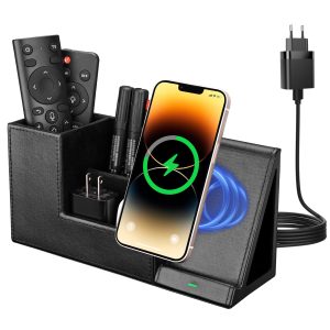 GORESE Organiseur de bureau 2 en 1 avec chargeur sans fil rapide, fournitures de bureau, station de charge inductive 10 W pour iPhone 15 14 13 12 Pro Max Samsung Galaxy S23/S22/S21/S20/S9