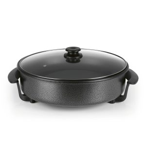 GOURMETmaxx Poêle électrique ⌀ 40cm | Hot Pot thermostatique, couvercle en verre & volume XXL avec revêtement antiadhésif - parfait pour paella, braisage & wok | 1500W